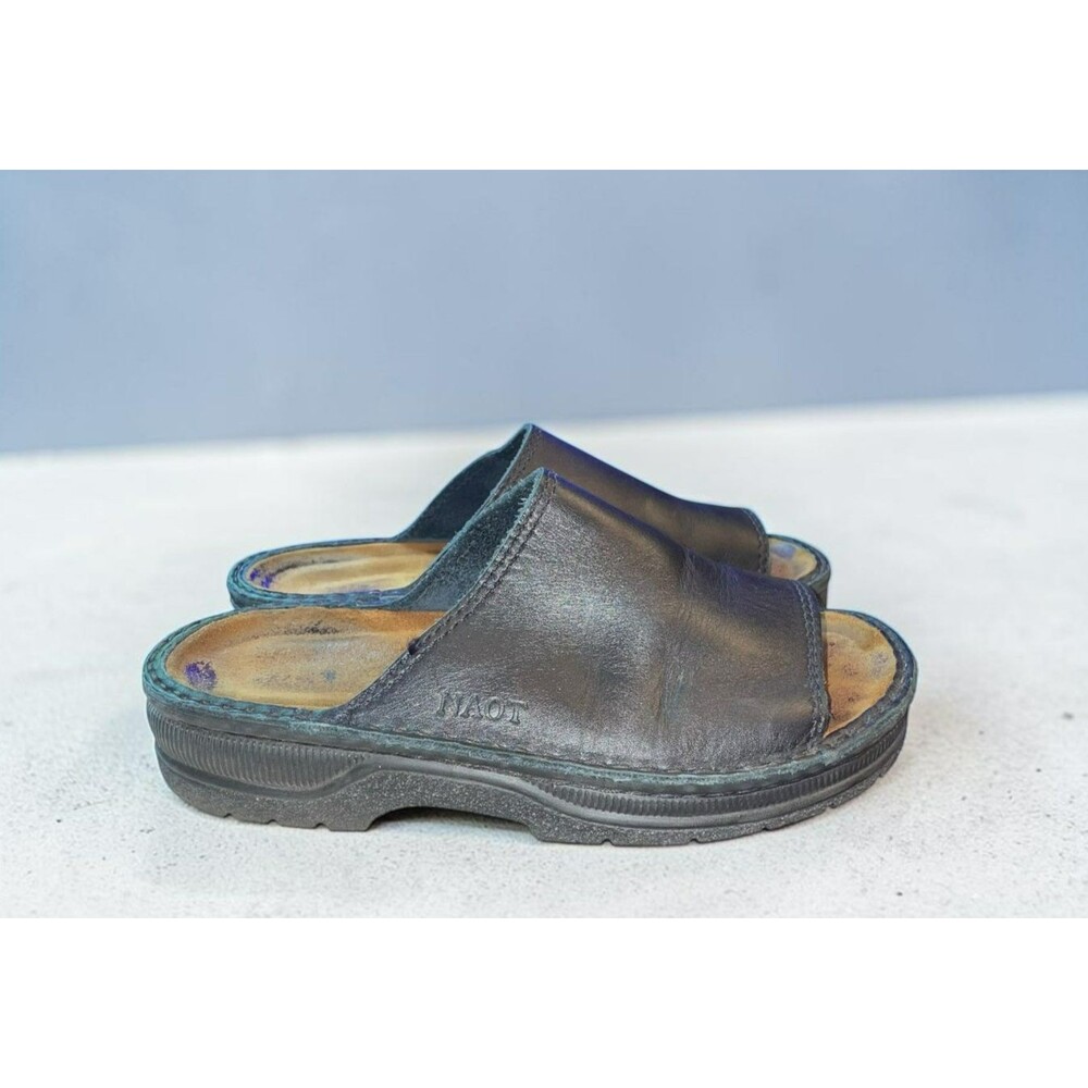 Naot Women's 36 Black Leather Rome Comfort Shoes Slip-On Slides Sandals